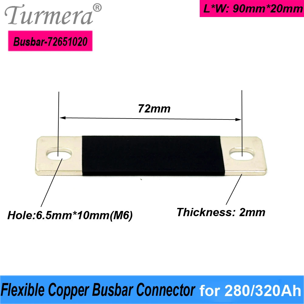 Turmera 12V Busbar Lifepo4 Battery Copper Connecter 50mm 56mm 72mm 80mm 2mm 300A Use in 100Ah 230Ah 280Ah 320Ah Lifepo4 Battery