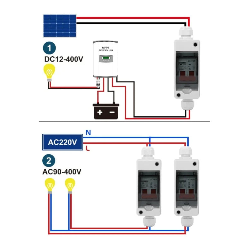 DC Circuit Breaker 2P 50A Miniature Isolator Switch IP65 Waterproof Solar PV Circuit Breaker 1000V