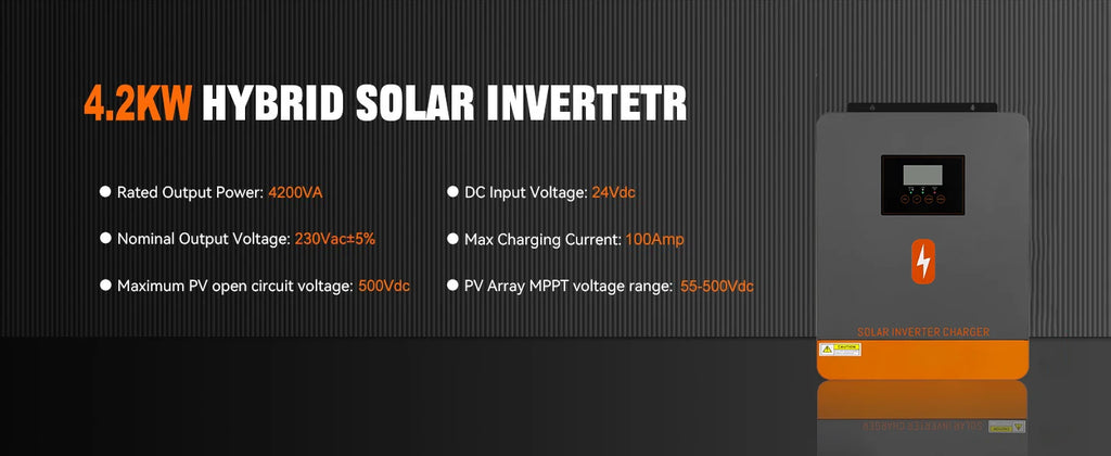 PowMr 4.2KW Hybrid Solar Inverters 24VDC to 220VAC Output PV Range 60~500VDC With MPPT 120A Solar Charge Controller Support WIFI