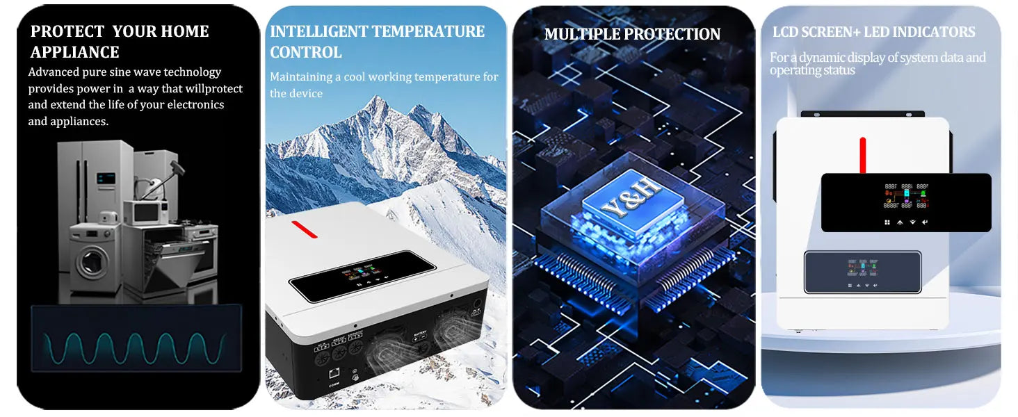 Y&H 4.2KW Hybrid Solar Inverter 24V 220V On/Off Grid Inverter Pure Sine Wave Inverter MPPT 120A Solar Charge Controller BMS WiFi