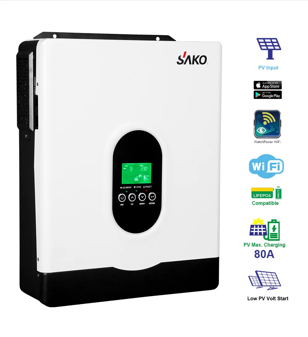 SAKO SAK-Inverter Hybrid Solar Inverter Pure Sine Wave 1kW 2kW 3kW 4kW 6kW 10kW 80A 120A PV 400V DC On/Off Grid Tie Inverter