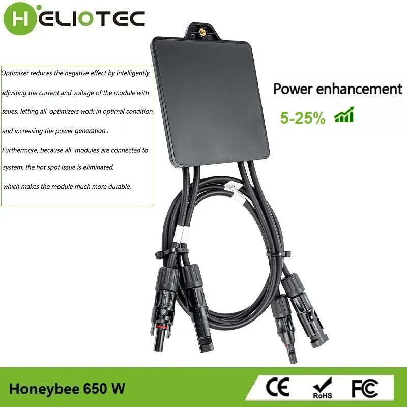 HELIOTEC 650W PV Power Optimizer MPPT 12V-75V Input Ip68 Real-time Solar Panel Monitoring Voltage-Limiting Anti-Hotspot PRIME RJ SOLAR PH