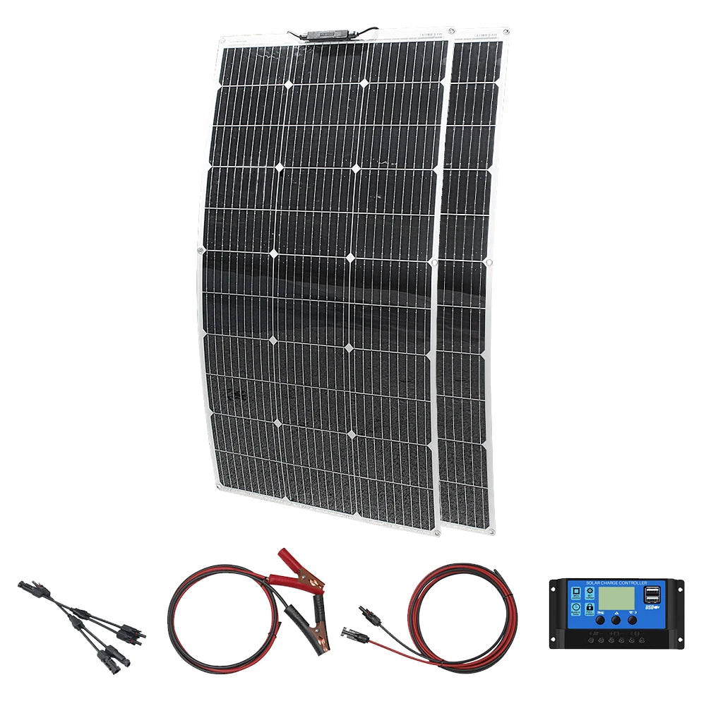 ASUNERGE RGN33-100A 400W Flexible Waterproof Monocrystalline Solar Panel Kit Camping Home Car Off-Grid 12V System CE RoHS 1-Year Warranty