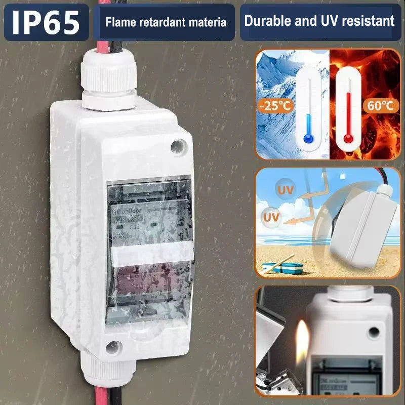 Solar Photovoltaic Combiner Box with Circuit Breaker IP65HT 2-way Waterproof Box 1 in 1 Out DC Photovoltaic Isolation Switch Box