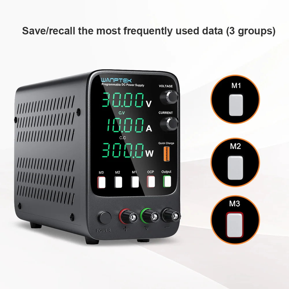 Wanptek DC Lab Power Supply 30V 60V 120V Adjustable Voltage Regulator Preset Voltage Current Dual Input Voltage 220V/110V