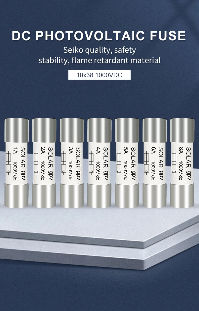 DC PV Fuse 1000V High Voltage For Solar System Short Circuit Protection 1A 2A 3A 4A 5A 6A 8A 10A 15A 20A 25A 30A 32A PRIME RJ SOLAR PH