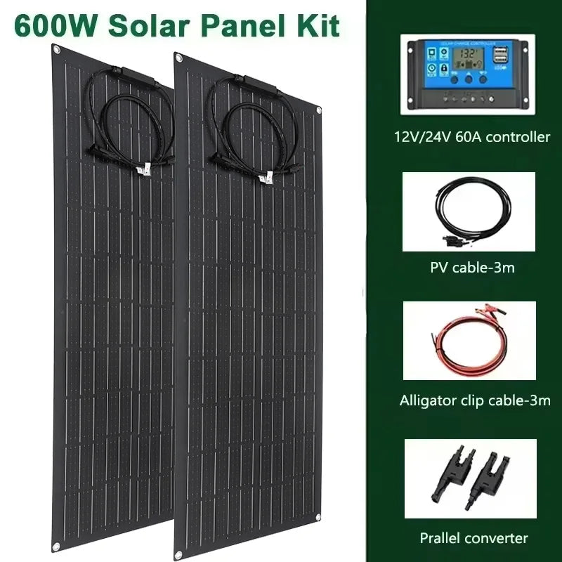 LUXUGLOW SEP-SP19 300W 600W Flexible Solar Panel 12V 24V 30A 60A Controller Camping RV Home Solar Power Bank CE FCC RoHS