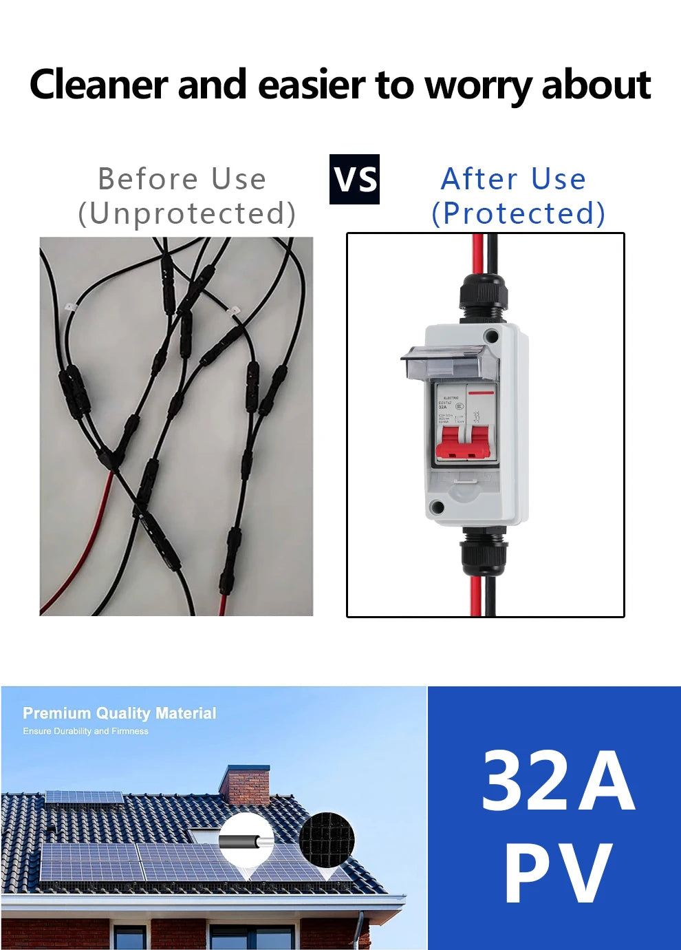 Outdoor IP65 Waterproof Solar PV DC Combiner Box with DC Circuit Breaker, DC500V 32A Load Isolating Switch