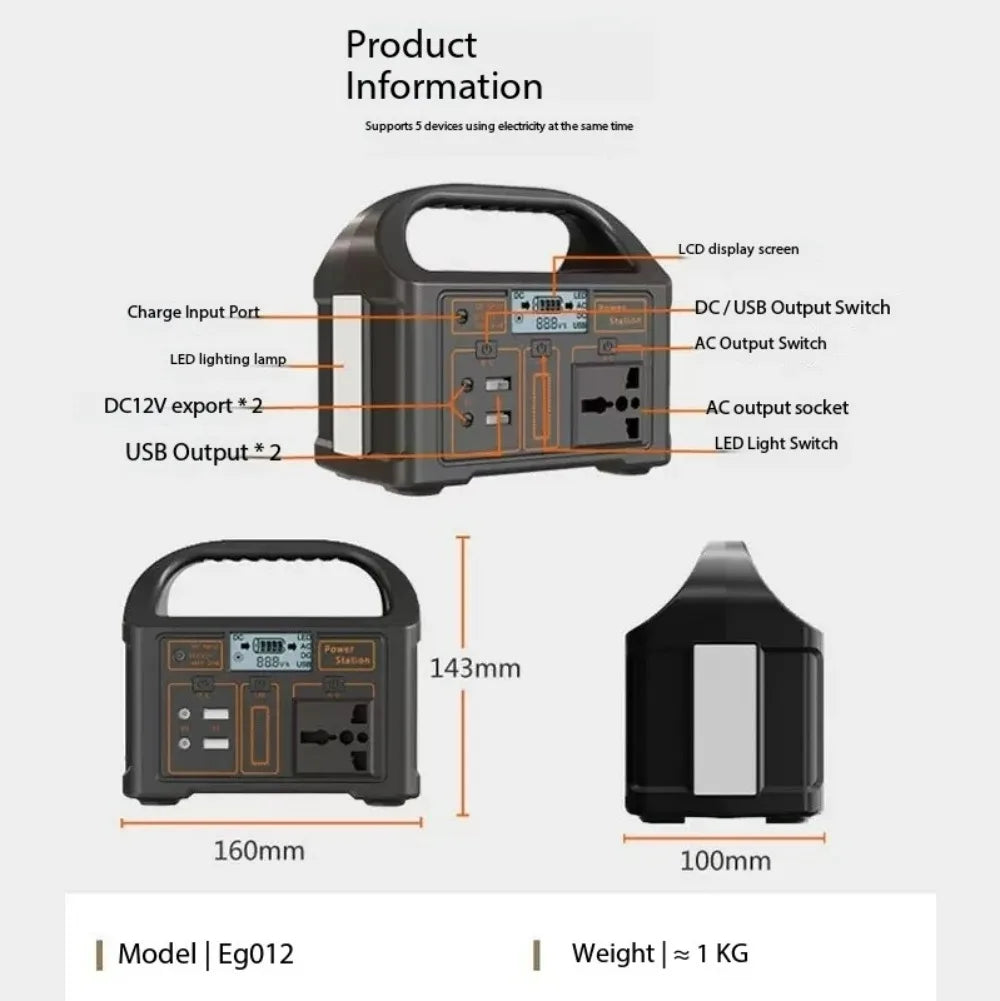 SMARTOOOLSDC 100W 24000mAh Portable Power Station 76.8Wh LiFePO4 Battery 110V 220V Output LED Solar Generator Energy Storage