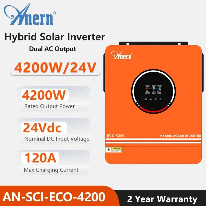 ANERN AN-SCI-ECO Hybrid Solar Inverter 3KW 4.2KW 5KW 6.2KW 6.5KW 24V 48V 220V 120A MPPT Off-Grid Inverter Controller