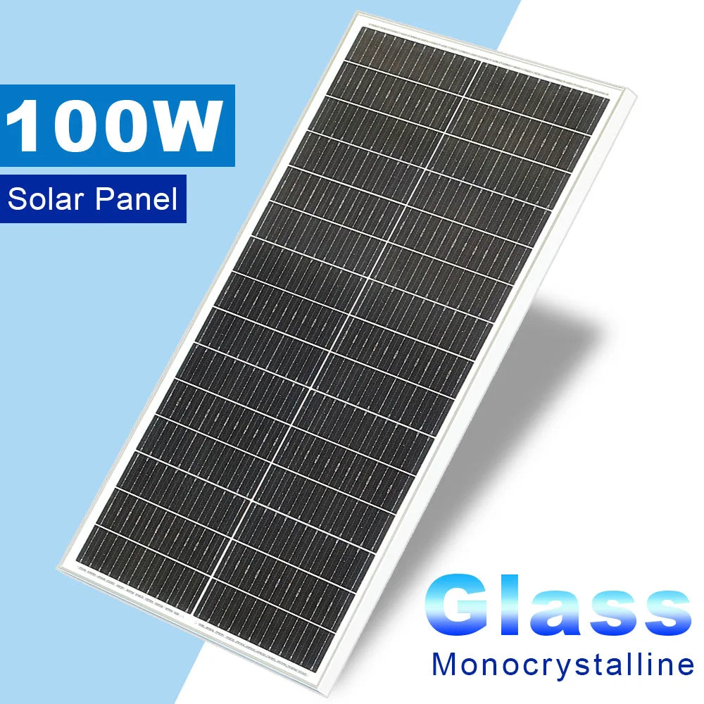 WUZECK 100W 200W Glass Solar Panel 18V PV Module Photovoltaic Cell 12V 24V Battery Car Boat RV Home CE FCC RoHS WEEE
