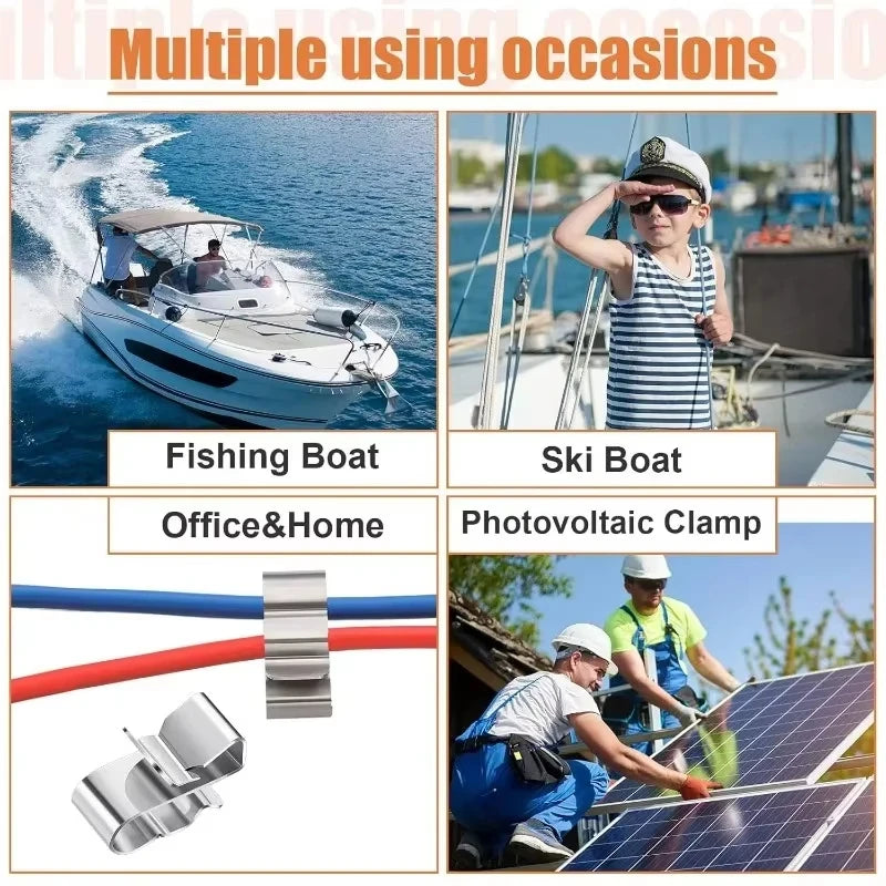 100/10Pcs Double-Wire Clip Stainless Steel Photovoltaic Wire Solar Panel Cable Clips Installation Fixing Clamp Wire Fastener PRIME RJ SOLAR PH
