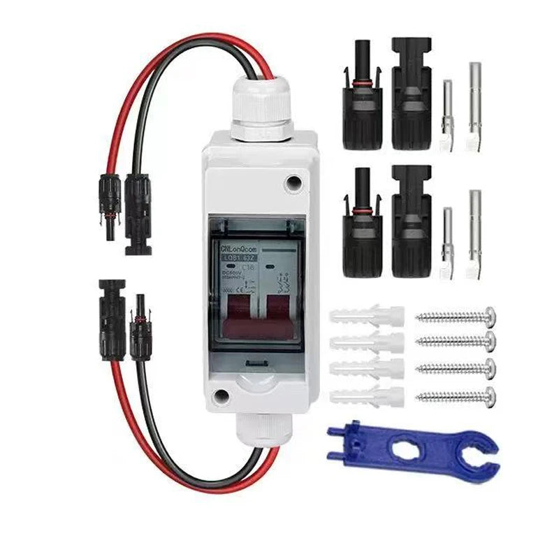 Solar Photovoltaic Combiner Box with Circuit Breaker IP65HT 2-way Waterproof Box 1 in 1 Out DC Photovoltaic Isolation Switch Box