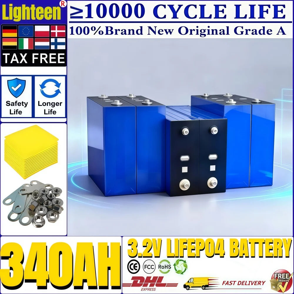 1-32PCS Lifepo4 Battery 3.2v340ah Grade A 10000+Cycle DIY 12V 24V 48V Lithium iron phosphate Cell For Camping Golf Cart