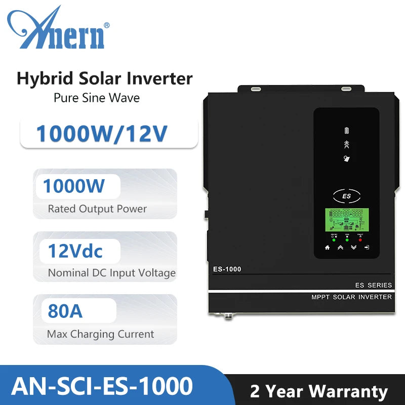 1600W 3000W Hybrid Solar Inverter 12V 24V 220V Pure Sine Wave Inverter Built in MPPT 80A Solar Charger Controller Max PV 400VDC PRIME RJ SOLAR PH