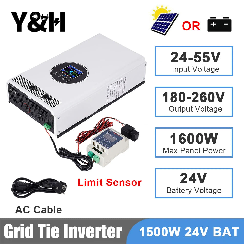 Y&H 2000W 1500W Grid Tie Inverter Input 55-99V/24-55V Output AC230V Pure Sine Wave Battery Discharge Mode Optional Limiter/WiFi