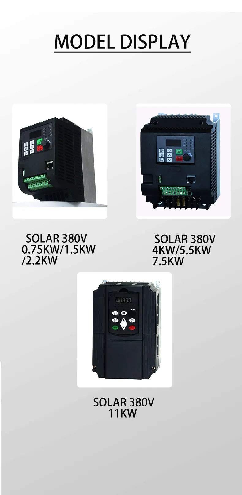 PV solar inverter DC to AC three-phase converter 380v 0.75/1.5/2.2/4/5.5/7.5/11kw with MPPT Control solar pump VFD PRIME RJ SOLAR PH