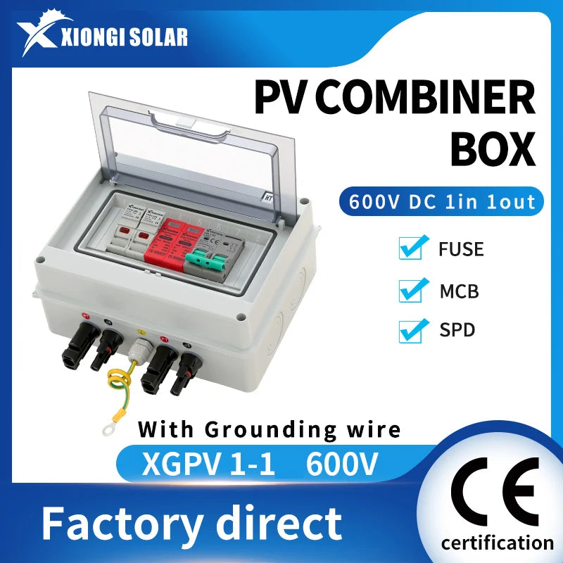 XIONGISOLAR High-quality 600V PV Combiner Box 1-In-1-Out DC with Fuse MCB SPD for Solar Panel Photovoltaic Protection Box