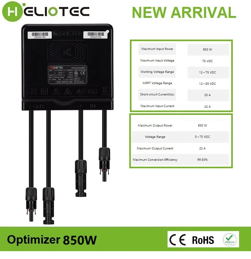 HELIOTEC 850/1600W PV Power Optimizer MPPT 12V-75V Input  Solar Panel Monitoring Voltage-Limiting Anti-Hotspot