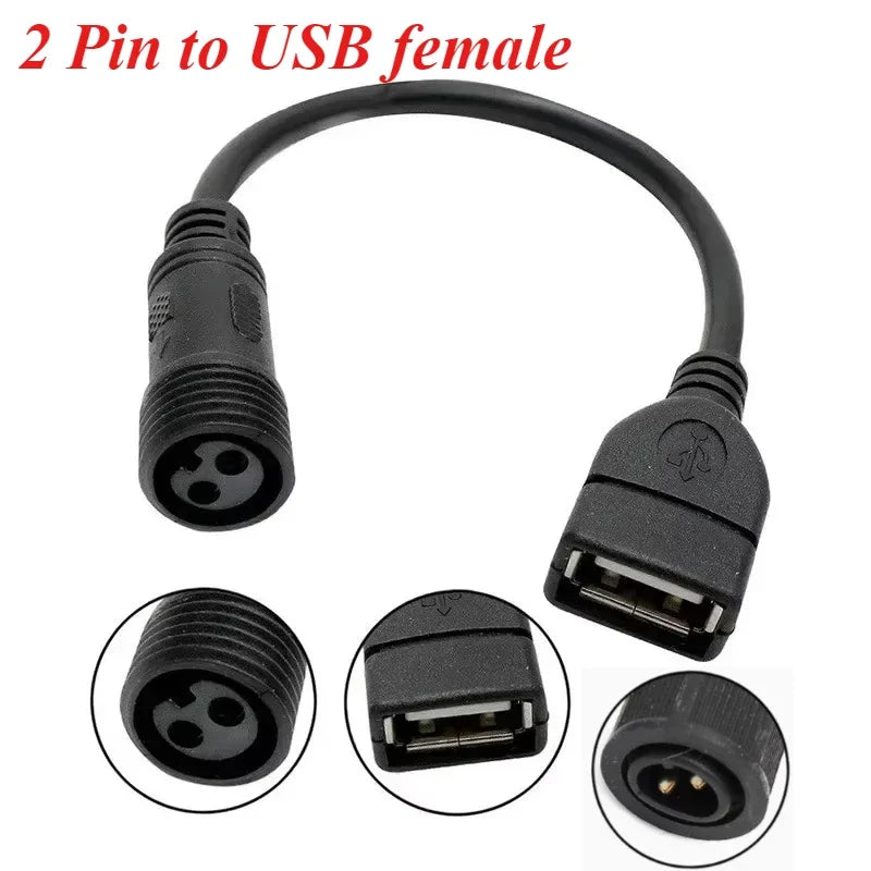 Outdoor Waterproof 2 Pin to USB Female Connector Cable for Solar Light Panel 2 Core Male Female to USB Conversion Wire Adapter PRIME RJ SOLAR PH