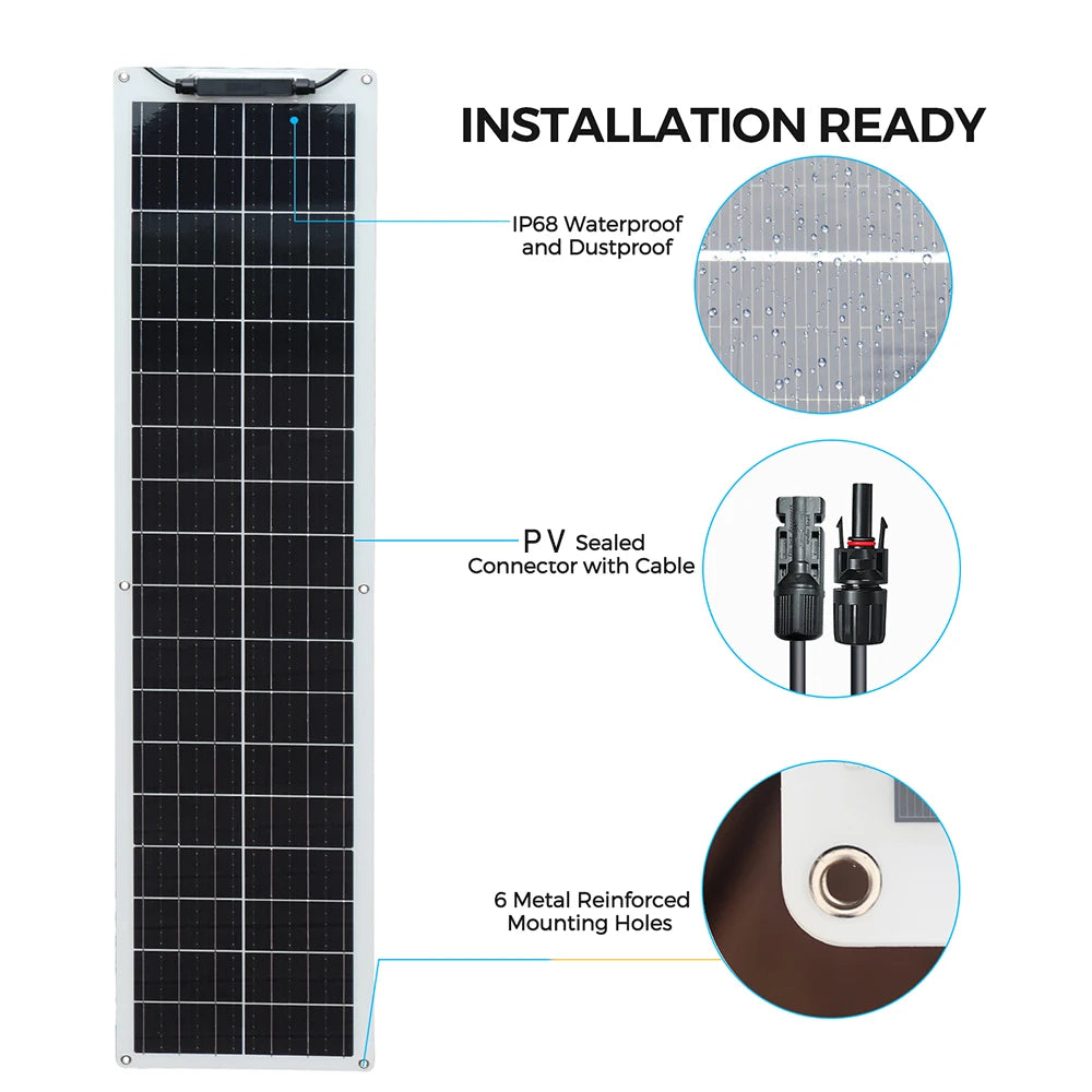 WUZECK Flexible Solar Panel kit 50 Watt  PV Module 100 Watt 12V 24V Solar cable Cell home outdoor Car Boat Battery camping trip PRIME RJ SOLAR PH