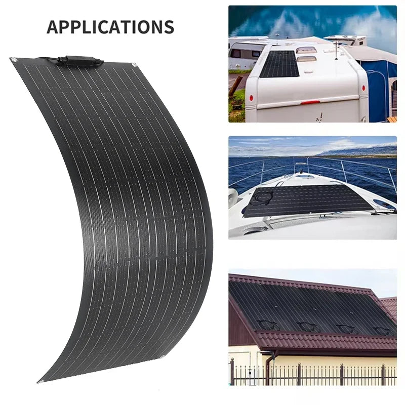 300W 600W Flexible Solar Panel 12V 24V Solar Charge Battery Kit with 30A/60A Contro0ller for Camping RV Home Solar Power Bank