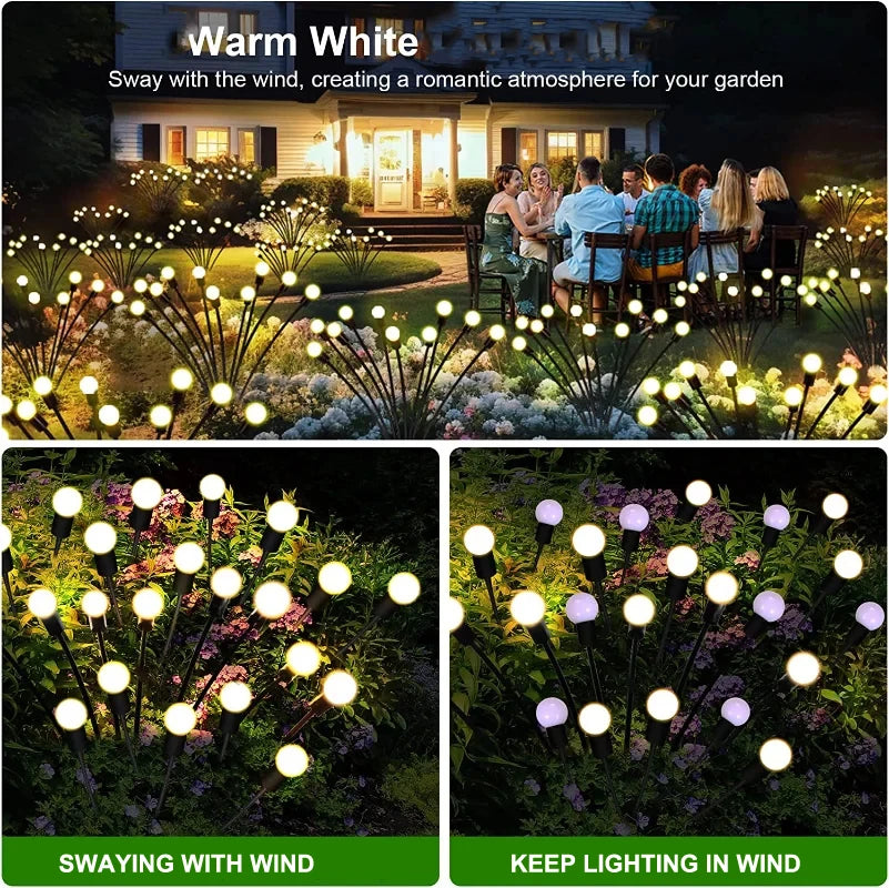 10-Pack Solar Garden Lights 100 LED Firefly Waterproof Solar Powered High Flexibility Swaying Landscape Lawn Light CQC EMC GS RoHS