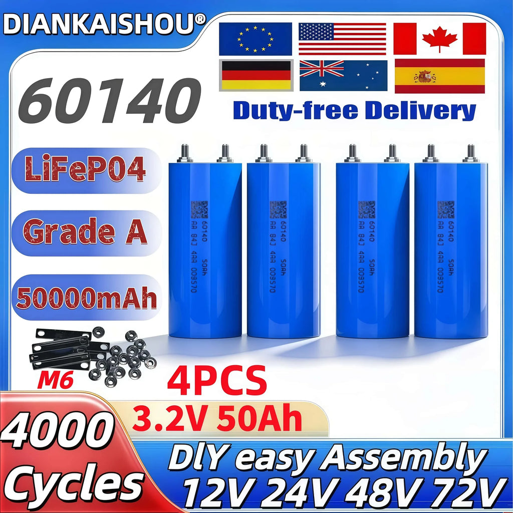 4PCS 3.2V LiFePO4 Battery Set High-Grade 100Ah 105Ah 20Ah 30Ah 50Ah 32Ah for DIY Motorcycle Car Motor Modification 12.8V RV EV