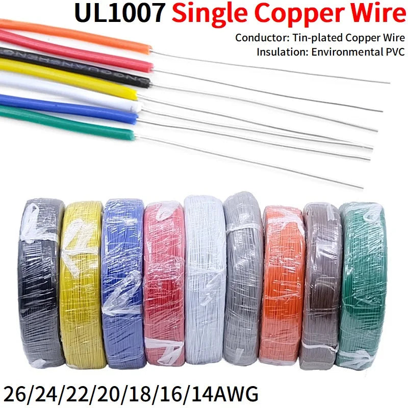 5/20M Single Core Copper Wire 26 24 22 20 18 16 14 AWG PVC Insulation Solid Tinned Plating LED Line DIY Equipment Electric Cable PRIME RJ SOLAR PH