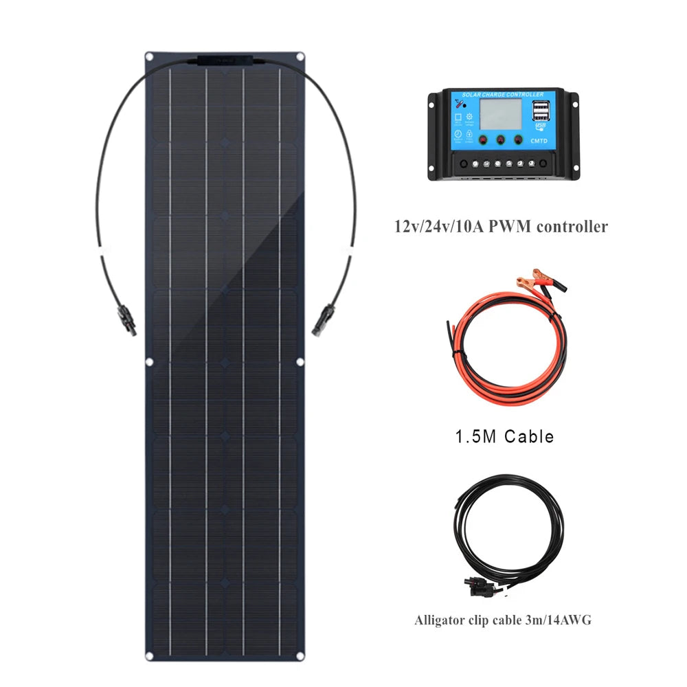 WUZECK Flexible Solar Panel kit 50 Watt  PV Module 100 Watt 12V 24V Solar cable Cell home outdoor Car Boat Battery camping trip PRIME RJ SOLAR PH