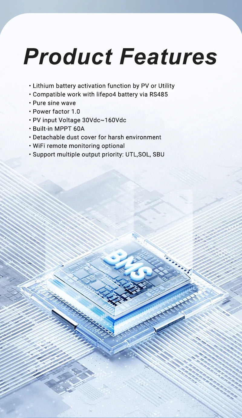 Aninerel 6.2KW 4.2KW 2KW 48V/24V/12V Hybrid Solar Inverter household Pure Sine Wave Inverter MPPT Solar Charge Controller WIFI