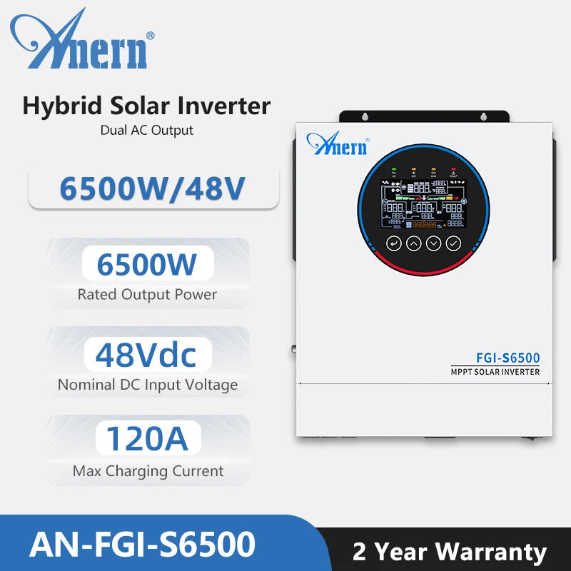 ANERN AN-SCI-ECO Hybrid Solar Inverter 3KW 4.2KW 5KW 6.2KW 6.5KW 24V 48V 220V 120A MPPT Off-Grid Inverter Controller