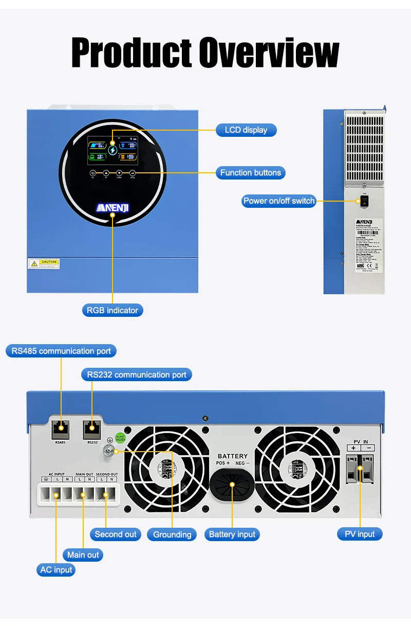 4.2KW 24V Dual Output Hybrid Solar Inverter On-grid/Off-grid Pure Sine Wave 50Hz Built-in Wifi & 100A MPPT For PV 500V BMS RS485