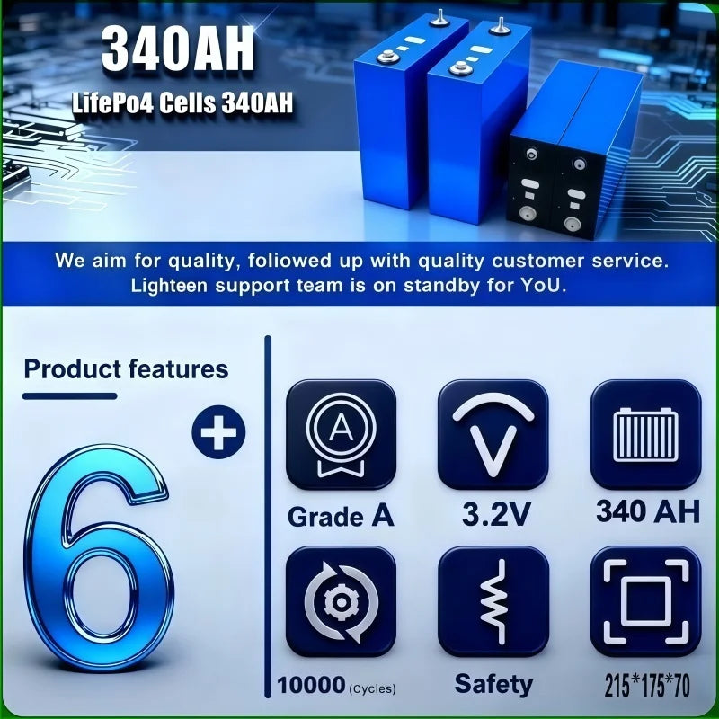 1-32PCS Lifepo4 Battery 3.2v340ah Grade A 10000+Cycle DIY 12V 24V 48V Lithium iron phosphate Cell For Camping Golf Cart