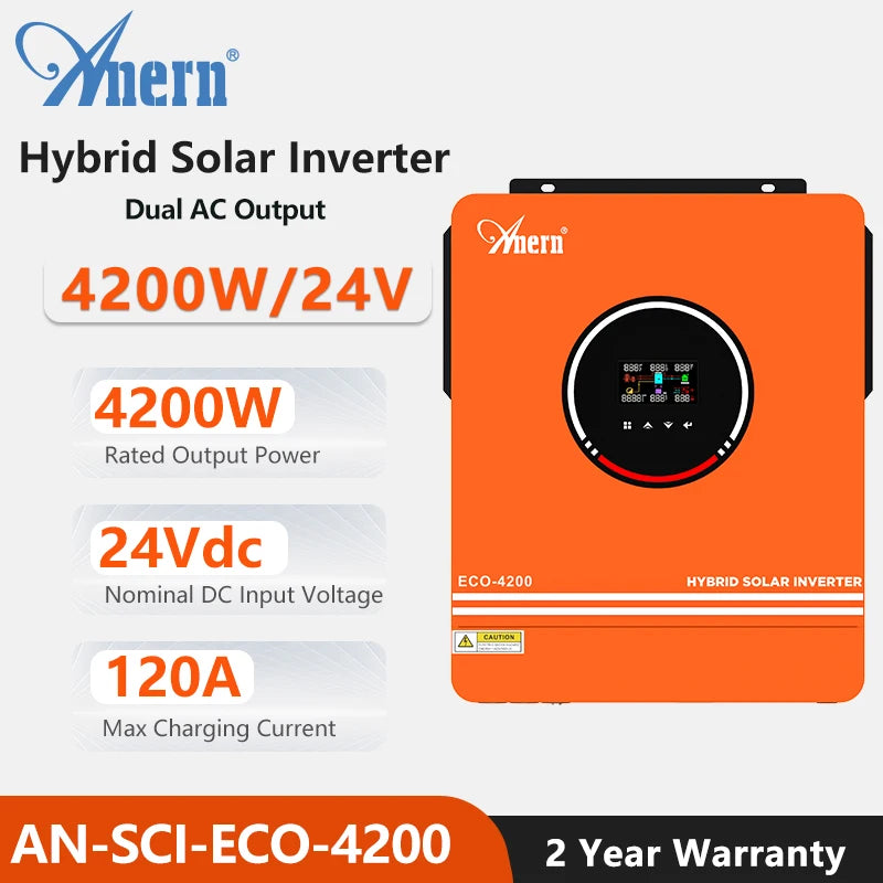 ANERN AN-SCI-MAX Hybrid Solar Inverter 1kW 3kW 4.2kW 6.2kW 10.2kW Built-in MPPT 500VDC PV 230VAC 12V 24V 48V Pure Sine Wave CE RoHS