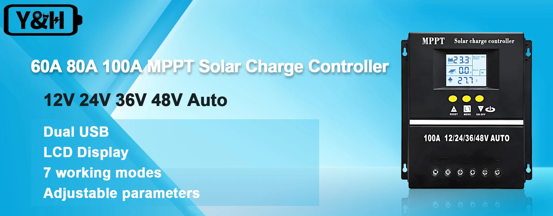 Y&H SY-Series 60A 80A 100A MPPT Solar Charge Controller 12V 24V 36V 48V Lead Acid Lithium Battery Regulator Dual USB CE
