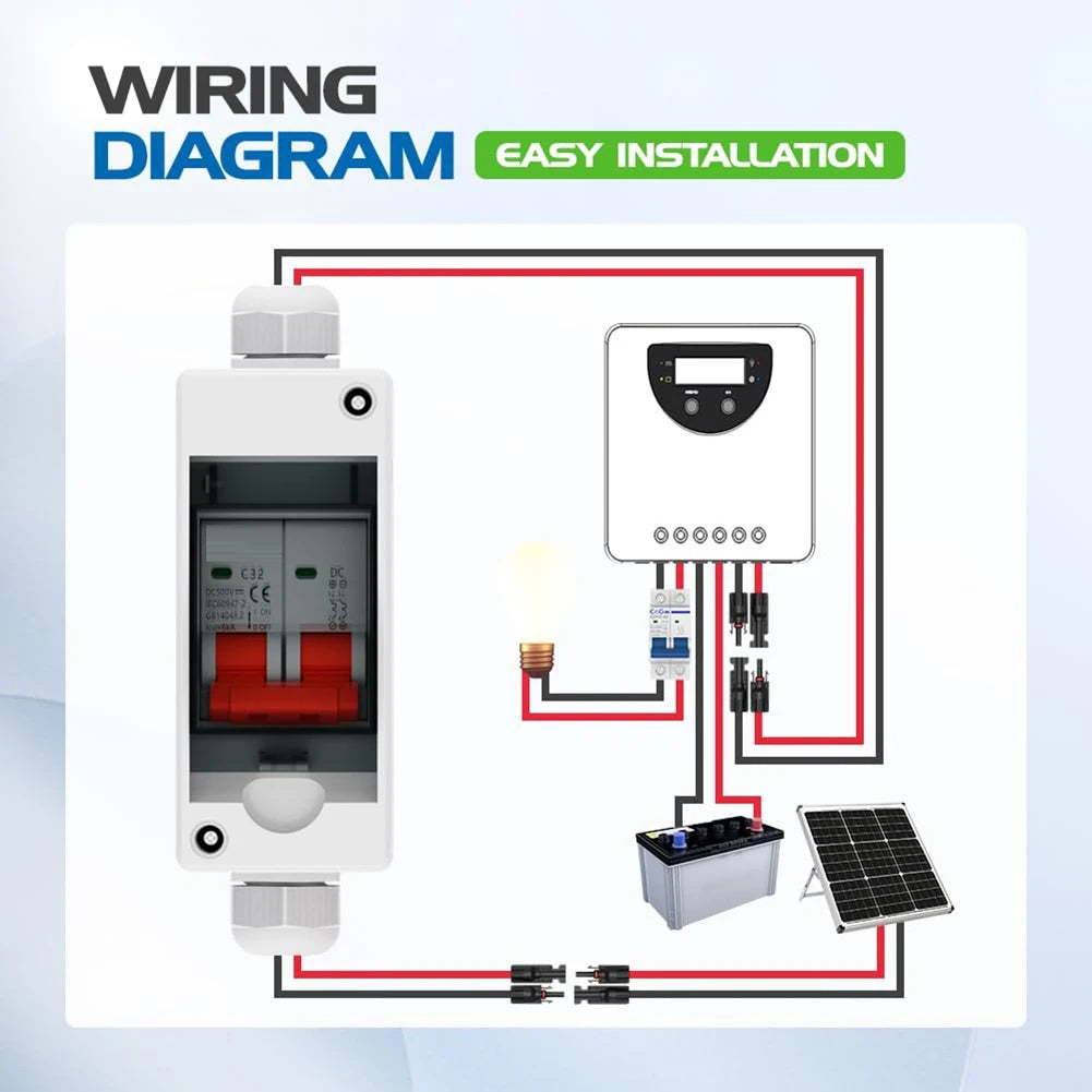 Solar Panel Disconnect Switch, 63A DC 1000V Breaker Box PV Disconnect Switch with IP65 Waterproof Box XT