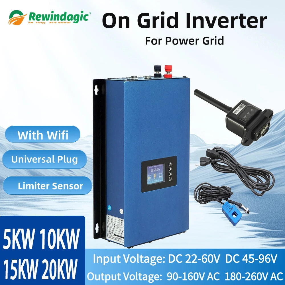 On-Grid Inverter 10000W 20000W 48V 60V 72V Battery Sun Wind Grid Tie Limiter WiFi Communication CE 1-Year Free Repair Lifetime Support