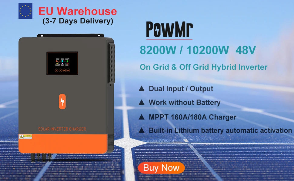 PowMr 6.2KW 4.2KW Hybrid Solar Inverter 24V 48V 220V On Off Grid Inverters Dual Output with MPPT 120A Solar Battery Charger