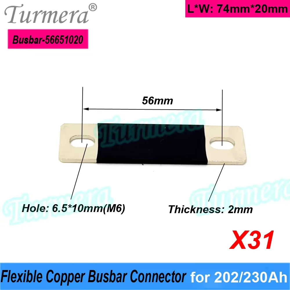 Turmera 12V Busbar Lifepo4 Battery Copper Connecter 50mm 56mm 72mm 80mm 2mm 300A Use in 100Ah 230Ah 280Ah 320Ah Lifepo4 Battery