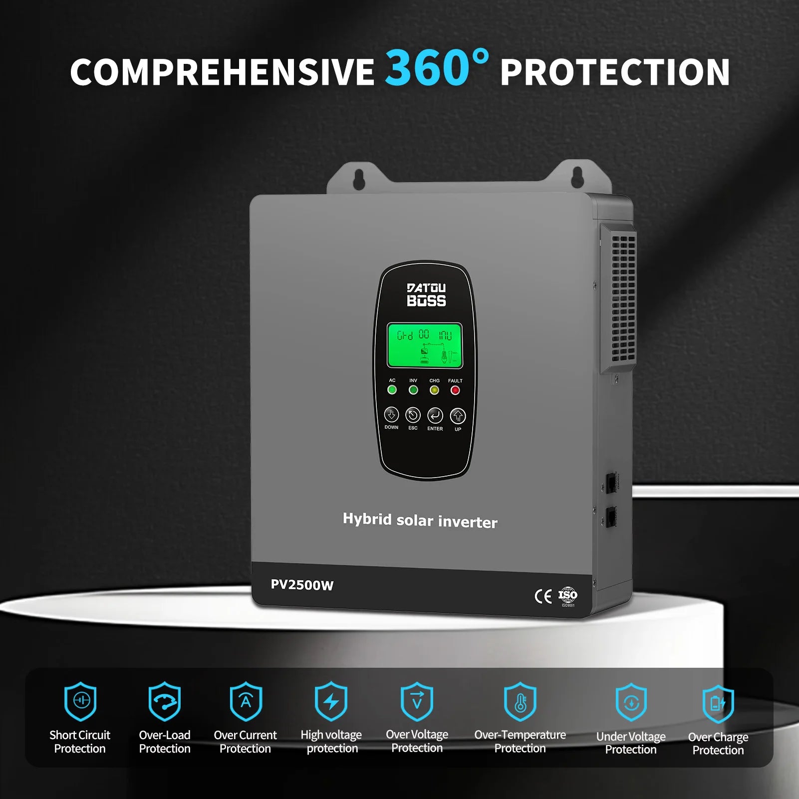 DATOUBOSS Solar Hybrid Inverter 1800W 12V Built in MPPT Charge Controller for Home Use RV Camping Off Grid Power Supply