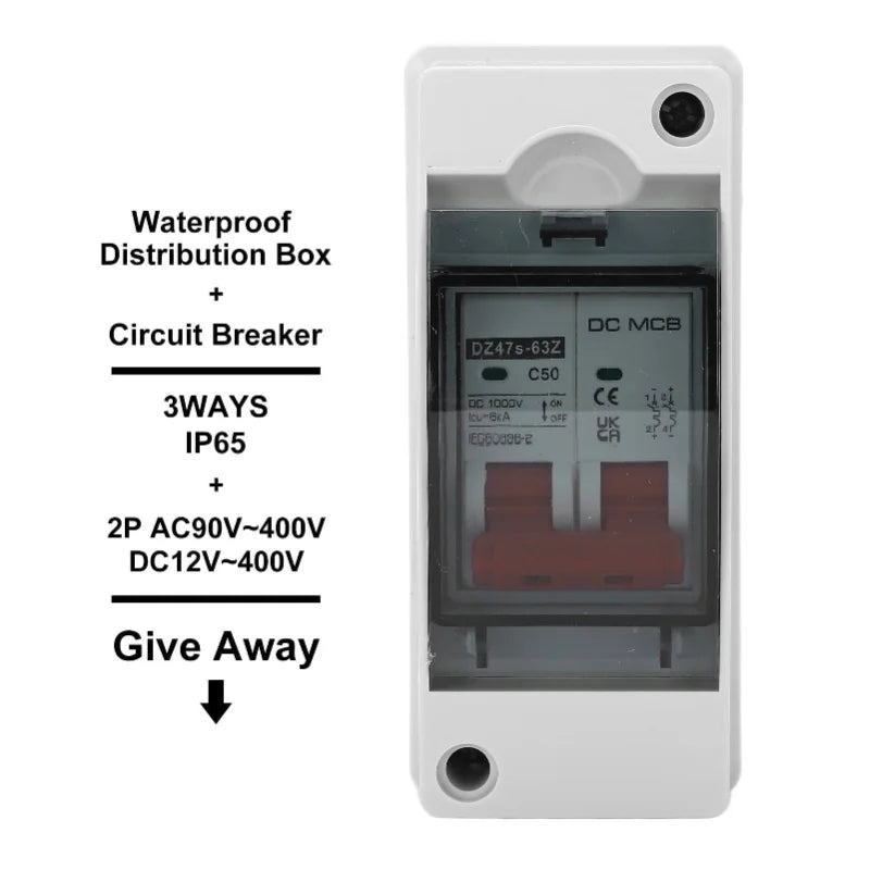 DC Circuit Breaker 2P 50A Miniature Isolator Switch IP65 Waterproof Solar PV Circuit Breaker 1000V