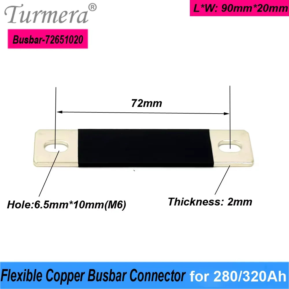 Turmera 12V Busbar Lifepo4 Battery Copper Connecter 50mm 56mm 72mm 80mm 2mm 300A Use in 100Ah 230Ah 280Ah 320Ah Lifepo4 Battery