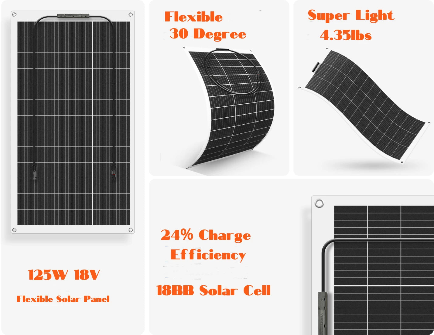 Solar Panel 125W 250W Flexible Panel Solar Monocrystalline Cell Power Station 12V Battery Charge For Camping Boat RV