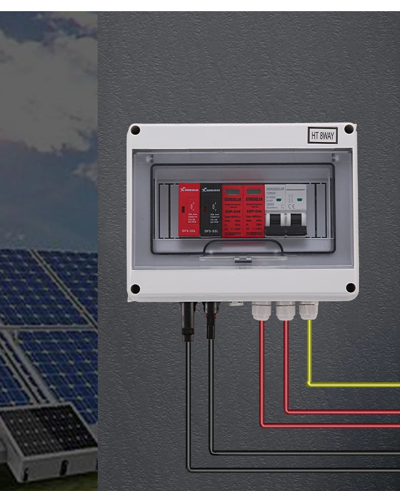 Solar photovoltaic PV Combiner Box With Lightning Protection 1 in 1 out DC 600V Fuse IP65 MCB SPD DB for Solar Panel  Box