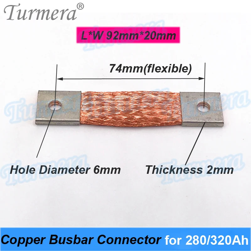 Busbar Lifepo4 Battery Flexible Copper Connecter 2mm Hole to Hole 53 57mm 74mm 400A Use in 12V 280Ah 310Ah 320Ah Lifepo4 Battery