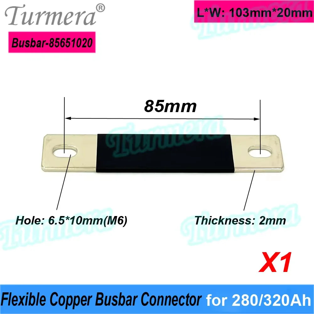 Turmera 12V Busbar Lifepo4 Battery Copper Connecter 50mm 56mm 72mm 80mm 2mm 300A Use in 100Ah 230Ah 280Ah 320Ah Lifepo4 Battery