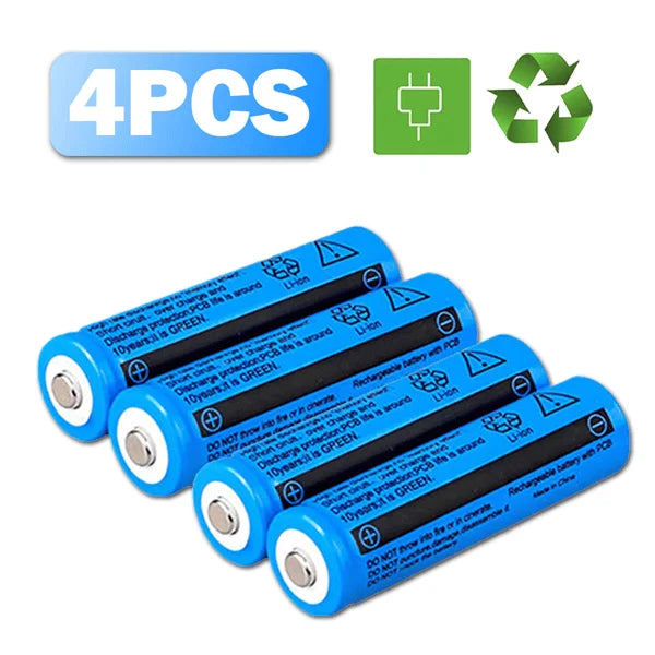 4 PCS 3000mAh 18650 Rechargeable Cylindrical Lithium Ion Batteries 1PCS Double Charger Set for Flashlights and Headlamps