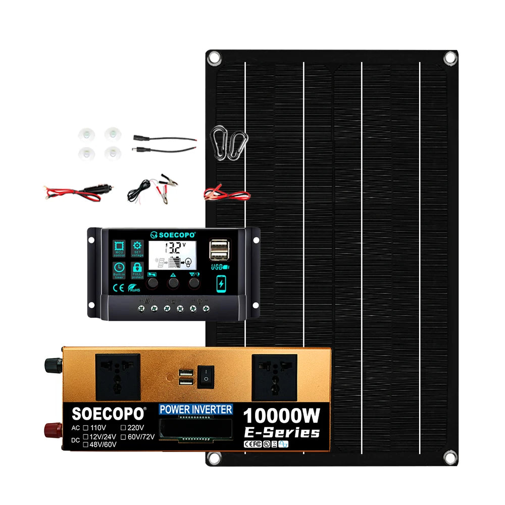 10000W Solar System Complete Kit Dual12V/24V To 110V/220V100A Controller 800W Panel Off-Grid Inverter for Home/Camping Backup