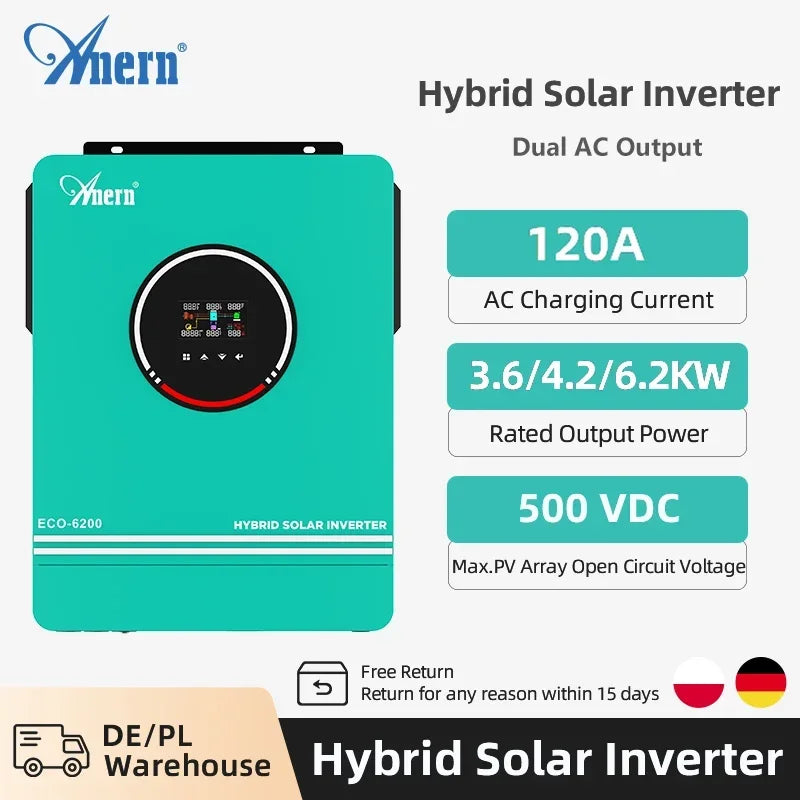 ANERN AN-SCI-ECO Hybrid Solar Inverter 3KW 4.2KW 5KW 6.2KW 6.5KW 24V 48V 220V 120A MPPT Off-Grid Inverter Controller